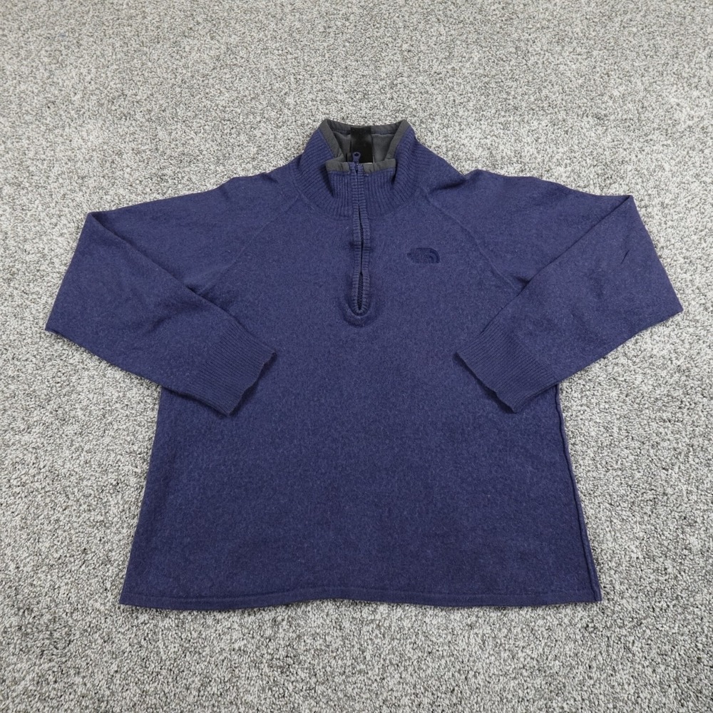 North Face Sweater Mens L Blue Wool Blend Pullover 1/4 Zip Sweatshirt Outdoor